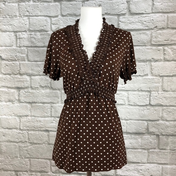 BCBG Maxazria Polka Dot Babydoll Top - Picture 1 of 5